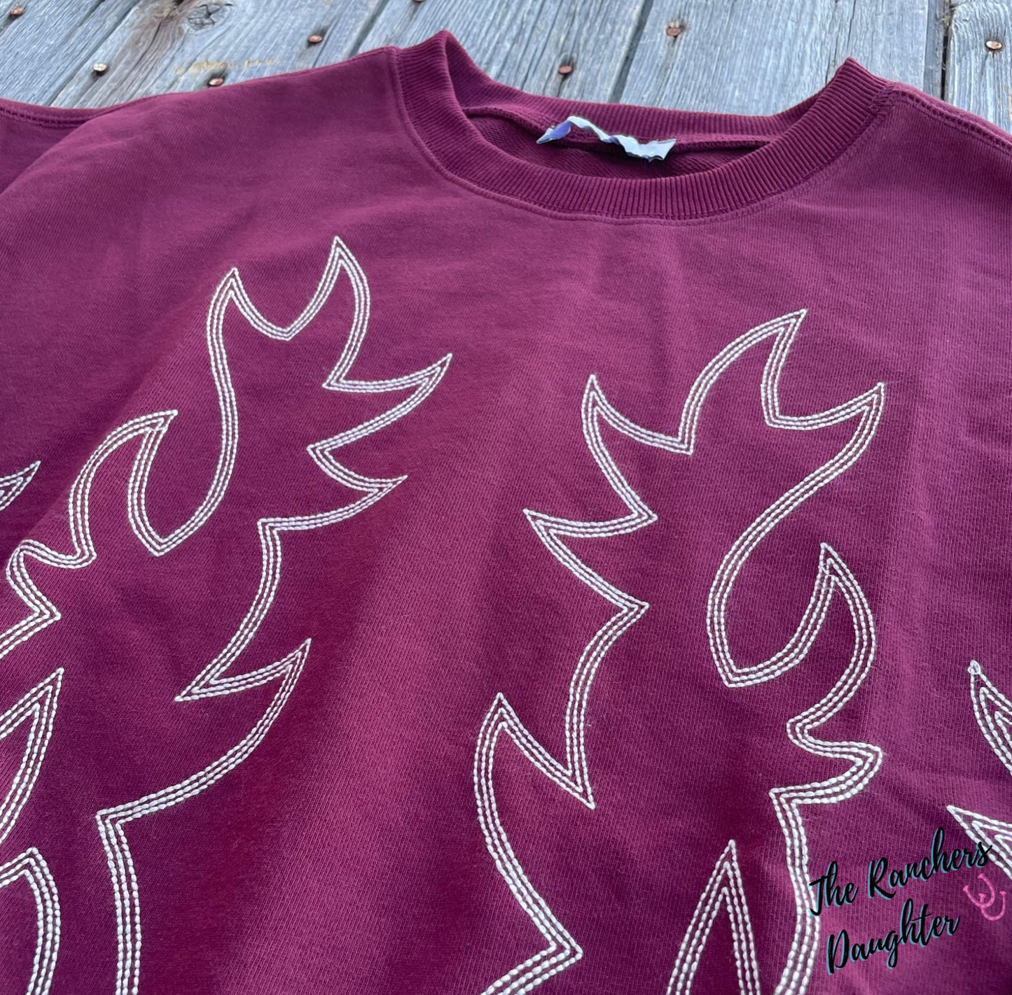 Western Boot Stitch Burgundy Sweatshirt