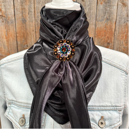 35X35" Solid Black Wild Rag / Scarf WRS4 - Crystal Concho Wild Rag Slides - Assorted