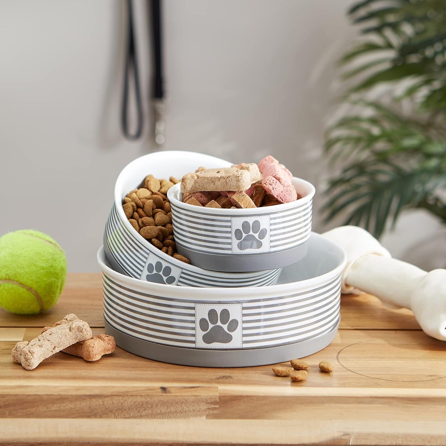 Paw & Patch Ceramic Pet Collection, Medium Set, 6X2", Gray, 2 Piece