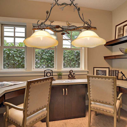 DecorBites™ Rustic Scalloped Opal Glass Island Pendant - 2 Light Bedroom Lamp in Beige