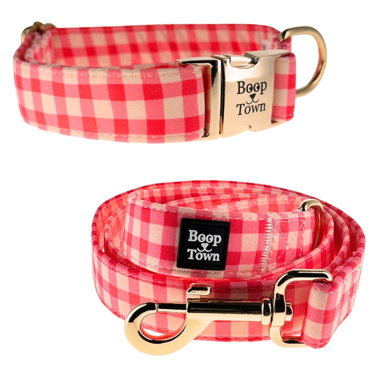 Pink Checker Collar + Leash Set
