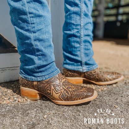 Men Bulldog Hand Tooled Boots - Lone Star Rustic