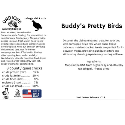 Buddy's Pretty Birds Whole Quail Chicks XL, 3 Count
