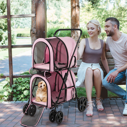 4-in-1 Double Pet Stroller with Detachable Carrier and Travel Carriage