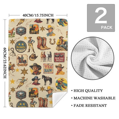 Vintage Cowboy Collage Set of 2 Dish Towels Made in America