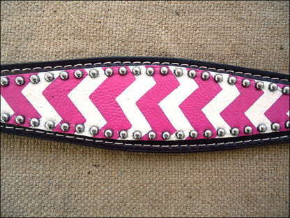 HILASON Western Horse Genuine Leather Headstall & Breast Collar Set Pink Zigzag