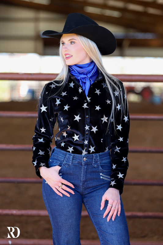 STARS AT NIGHT VELVET PERFORMANCE RODEO SHIRT