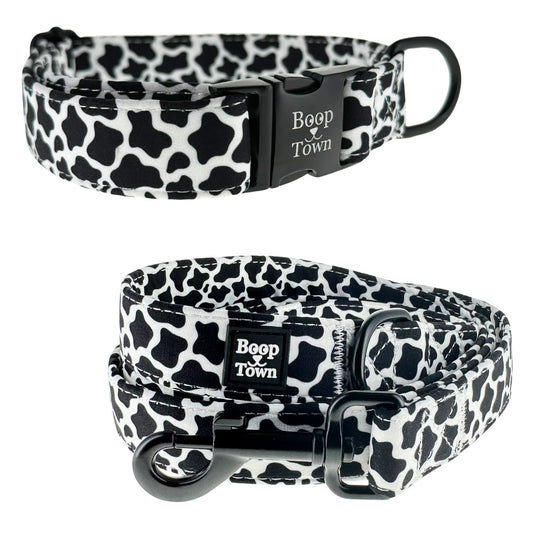 Spotted Cow Collar + Leash Set