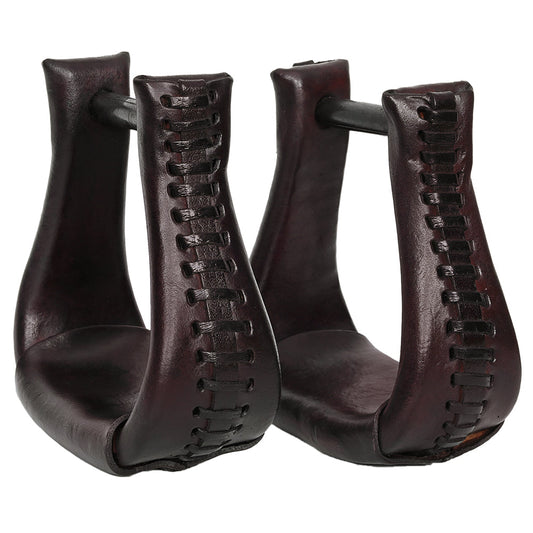 HILASON Western Saddle Bell Dark Oil Leather Horse Saddle Stirrups | Western Saddle Stirrups | Leather Horse Stirrups | Equestrian Stirrups | All-Purpose Horse Stirrups