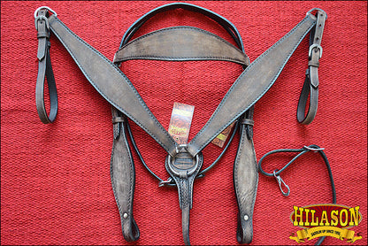 HILASON Western Horse Headstall Breast Collar Set Tack Genuine American Leather Plain Rough Out Dark Brown