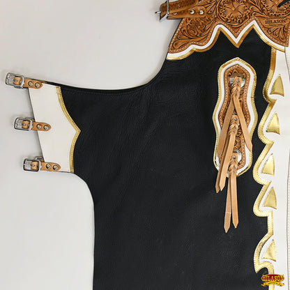 Hilason Handmade Genuine Leather Chaps Adult Handtooled Rodeo Bull Riding