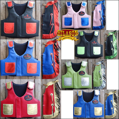 Hilason Junior Youth Bull Riding Pro Rodeo Leather Protective Vest Chaps
