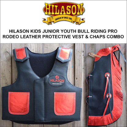 Hilason Junior Youth Bull Riding Pro Rodeo Leather Protective Vest Chaps