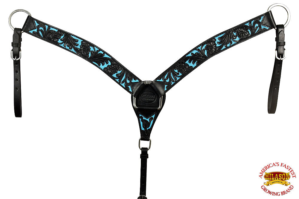 Western Horse Headstall & Breast Collar Tack American Leather Black Turquoise Hilason