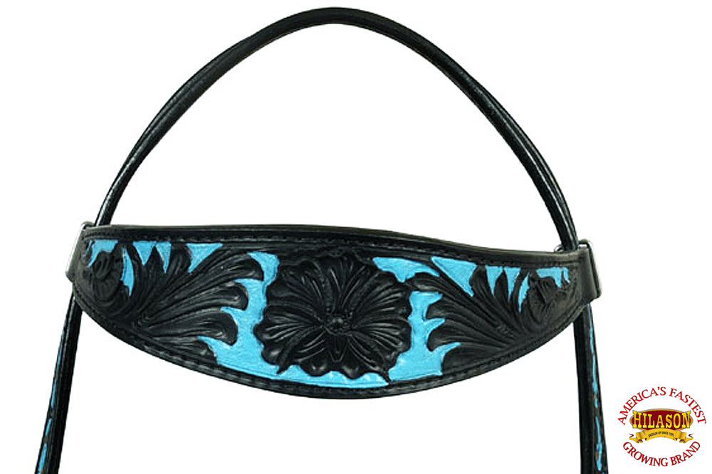Western Horse Headstall & Breast Collar Tack American Leather Black Turquoise Hilason