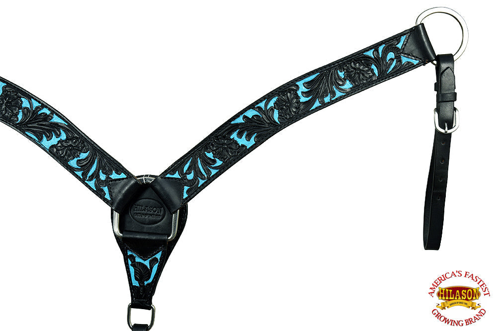 Western Horse Headstall & Breast Collar Tack American Leather Black Turquoise Hilason