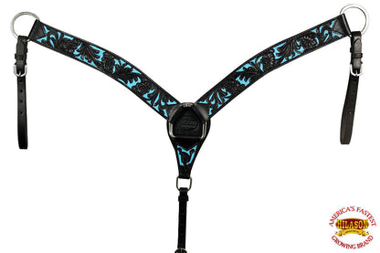 Western Horse Headstall & Breast Collar Tack American Leather Black Turquoise Hilason