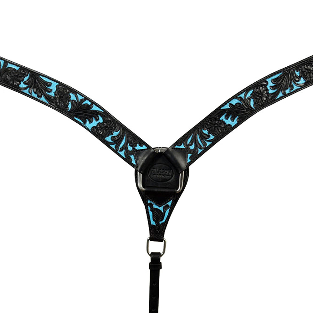 Western Horse Headstall & Breast Collar Tack American Leather Black Turquoise Hilason