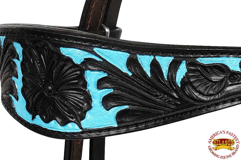 Western Horse Headstall & Breast Collar Tack American Leather Black Turquoise Hilason