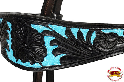 Western Horse Headstall & Breast Collar Tack American Leather Black Turquoise Hilason