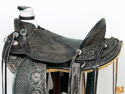 Western Horse Wade Saddle American Leather Ranch Roping Antique Black