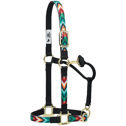 Small Weaver Adjustable Chin Throat Snap Nylon Horse Halter Black Chevron