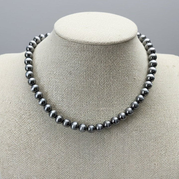 8mm Fashion Pearl Choker Necklace & Earring Set - 14 inch + 2