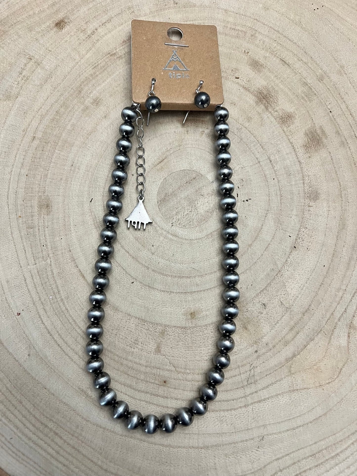 8mm Fashion Pearl Choker Necklace & Earring Set - 14 inch + 2