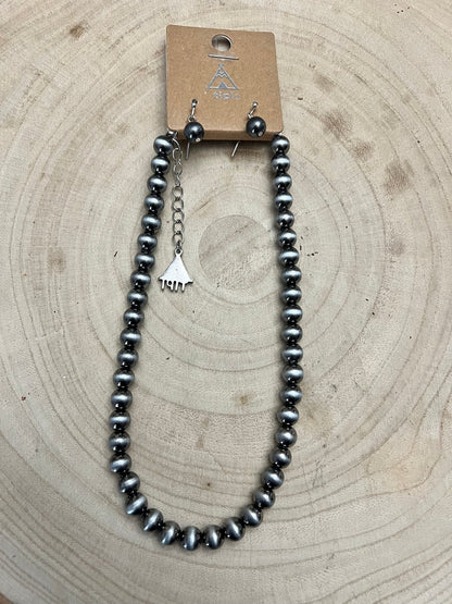 8mm Fashion Pearl Choker Necklace & Earring Set - 14 inch + 2