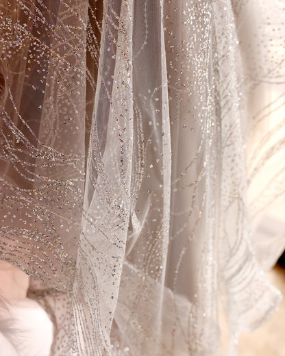 Luxury Sequin Pet Long Train Dress with Feather Collar Princess Dog Gown