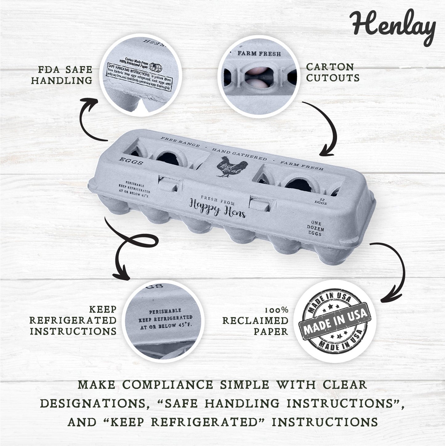 Henlay Laid Local Egg Cartons- Adorable Printed Vintage Design- 25, 90, or 250