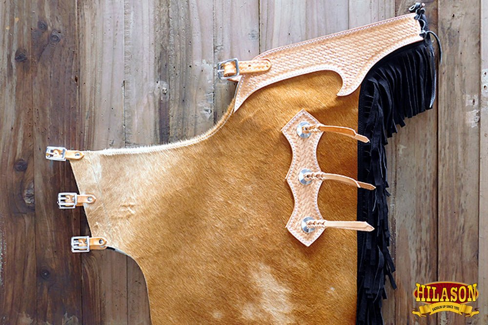 Hilason Child Pro Rodeo Bronc Bull-Riding Hair On Leather Chinks Chaps Tan