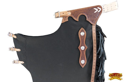 Hilason Western Bull Riding Chinks Chaps Adult Pro Rodeo Bronc Leather Black
