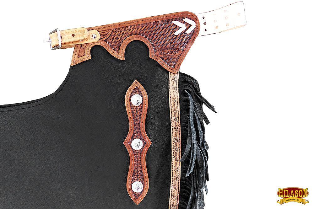 Hilason Western Bull Riding Chinks Chaps Adult Pro Rodeo Bronc Leather Black