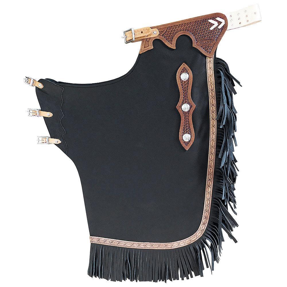 Hilason Western Bull Riding Chinks Chaps Adult Pro Rodeo Bronc Leather Black