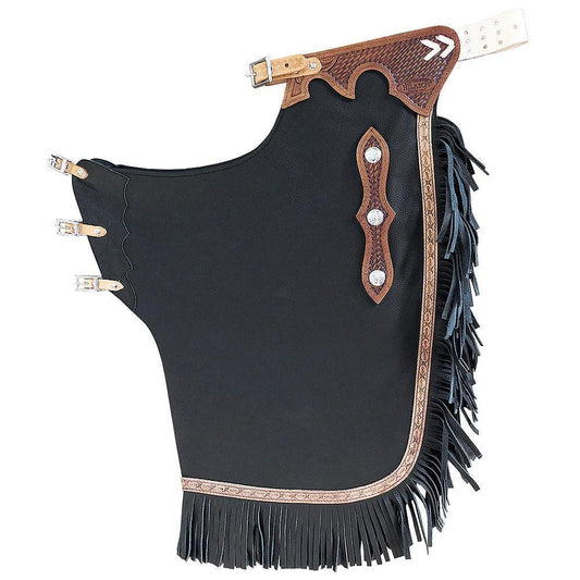 Hilason Western Bull Riding Chinks Chaps Adult Pro Rodeo Bronc Leather Black