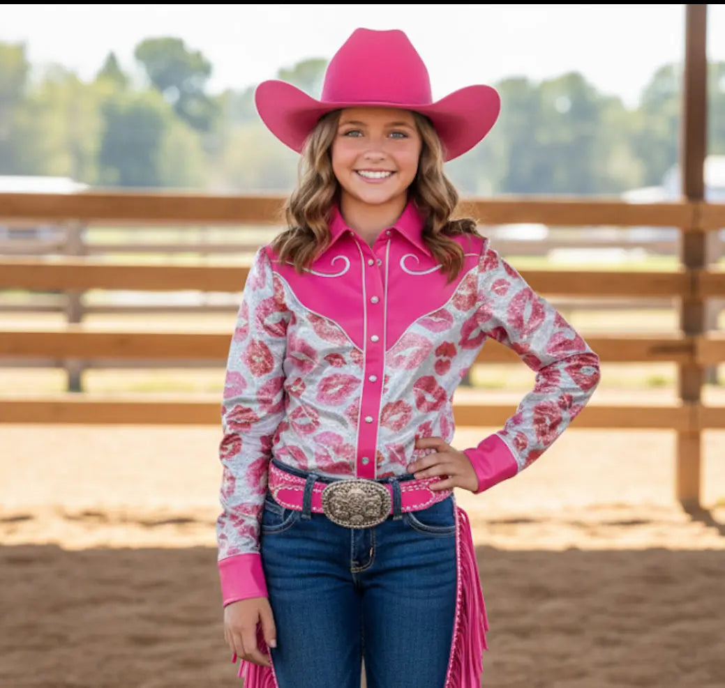Girls Smooch & Spur Western Pearl Snap Rodeo Shirt