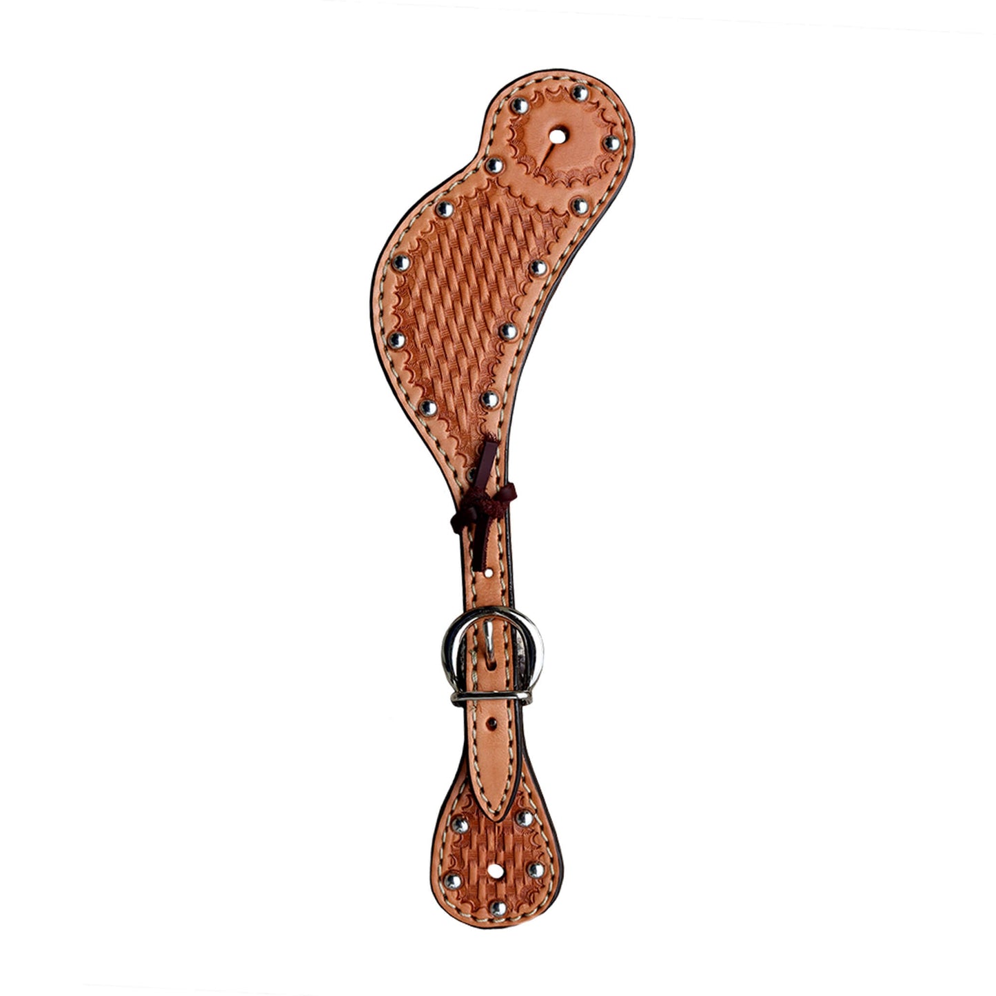 380-KP Men's spur straps golden leather basket tooling with spots