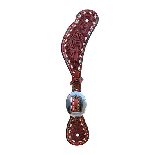 382-AB Ladies spur straps toast leather AA tooling with buckstitch