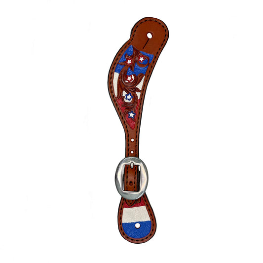 382-USA Ladies spur straps toast leather USA tooling