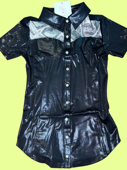 Girls Entry Fees Mesh Yoke Pearl Snap Jackpot Shirt