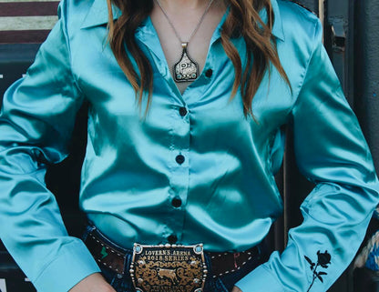 Aqua Satin Rodeo Shirt