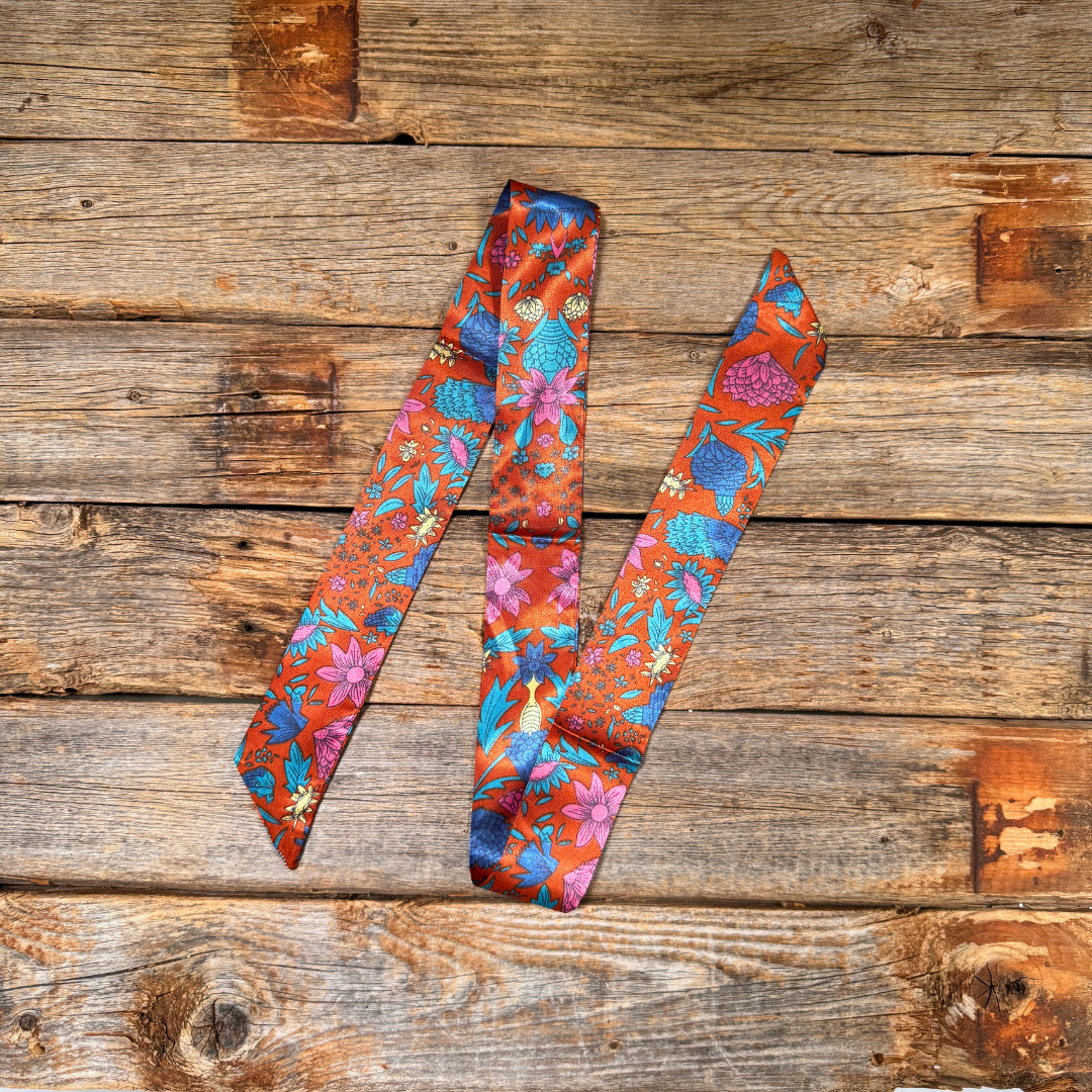 Blue and Rust Western Skinny Mini Wild Rag Scarf / Cowgirl Necktie #TW333