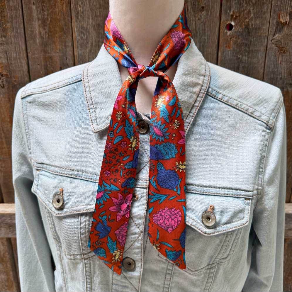 Blue and Rust Western Skinny Mini Wild Rag Scarf / Cowgirl Necktie #TW333
