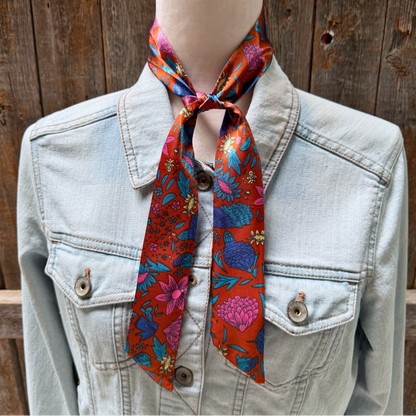 Blue and Rust Western Skinny Mini Wild Rag Scarf / Cowgirl Necktie #TW333