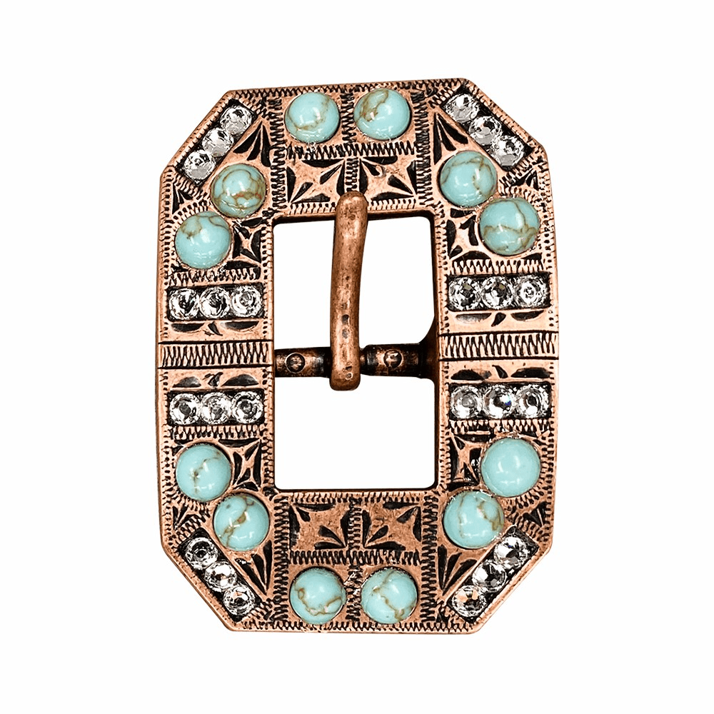 Fashion Turquoise & Clear Copper European Crystal Square Cart Buckle