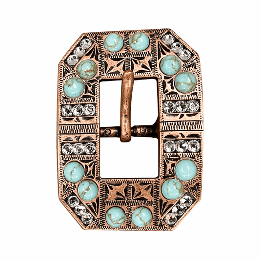 Fashion Turquoise & Clear Copper European Crystal Square Cart Buckle