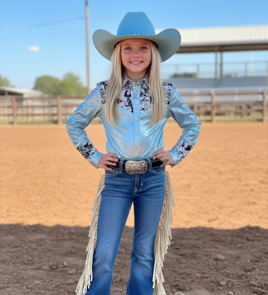 Girls Marvel-ous Metallic Pearl Snap Rodeo Shirt