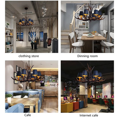 DecorBites™ Antler Chandelier: Retro Resin Pendant Lamp for Living Room, Modern Rustic Lighting