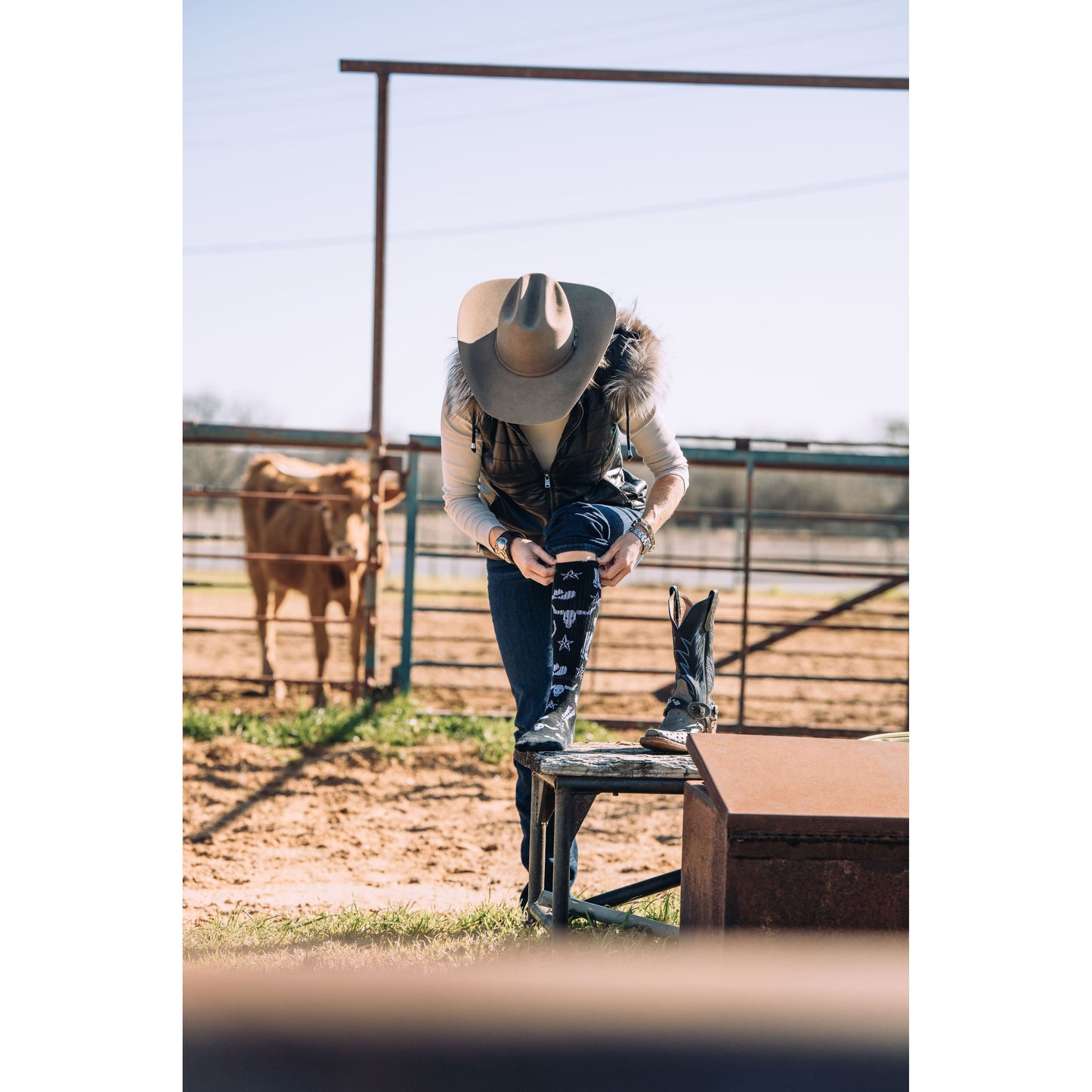 Get Western Black and White Performance Boot Socks